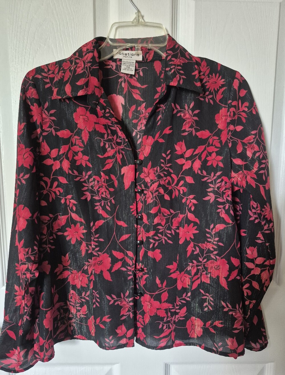 Notations Black Top with Fuchsia Floral Print